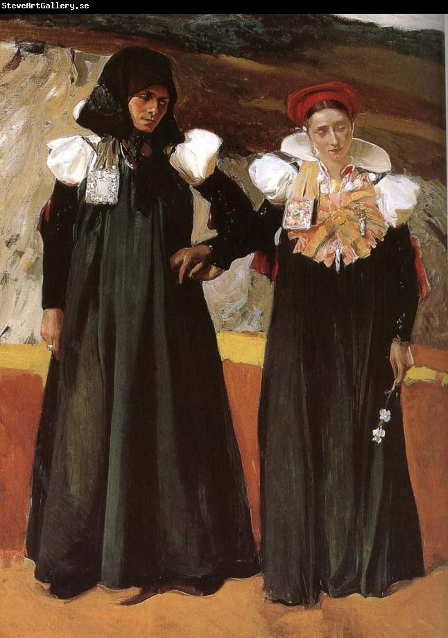 Joaquin Sorolla Two women wearing traditional costumes Aragon